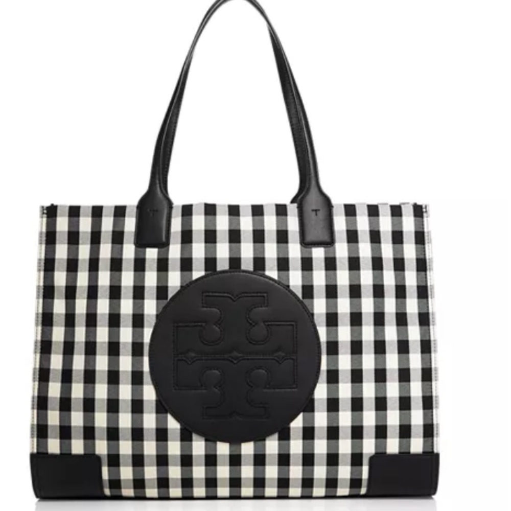 Tory Burch Ella Gingham large tote bag new without tags